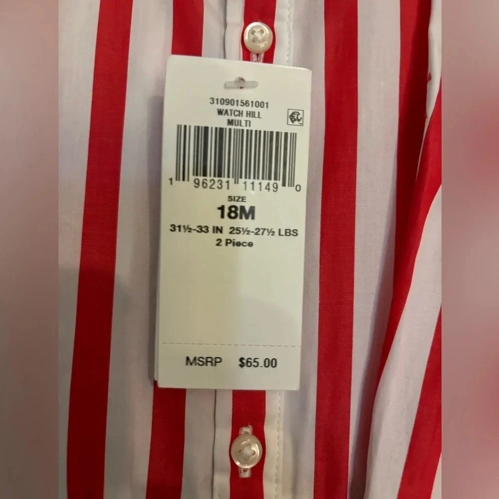 NWT Ralph Lauren‎ 18 mos Toddler Stripes Shirt Dress Diaper Cover Belt Red White